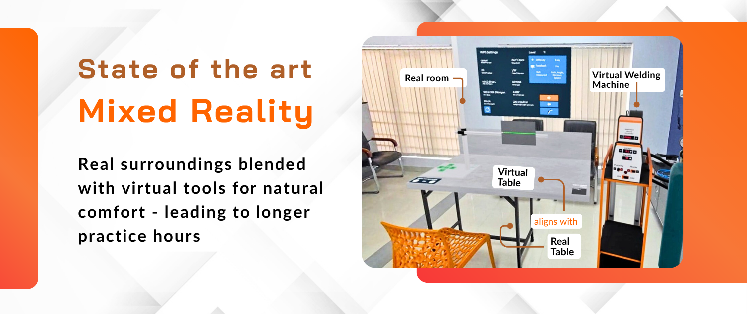 skillveri mixed reality welding and painting simulators blend real surroundings with virtual tools for natural comfort and longer practice hours.